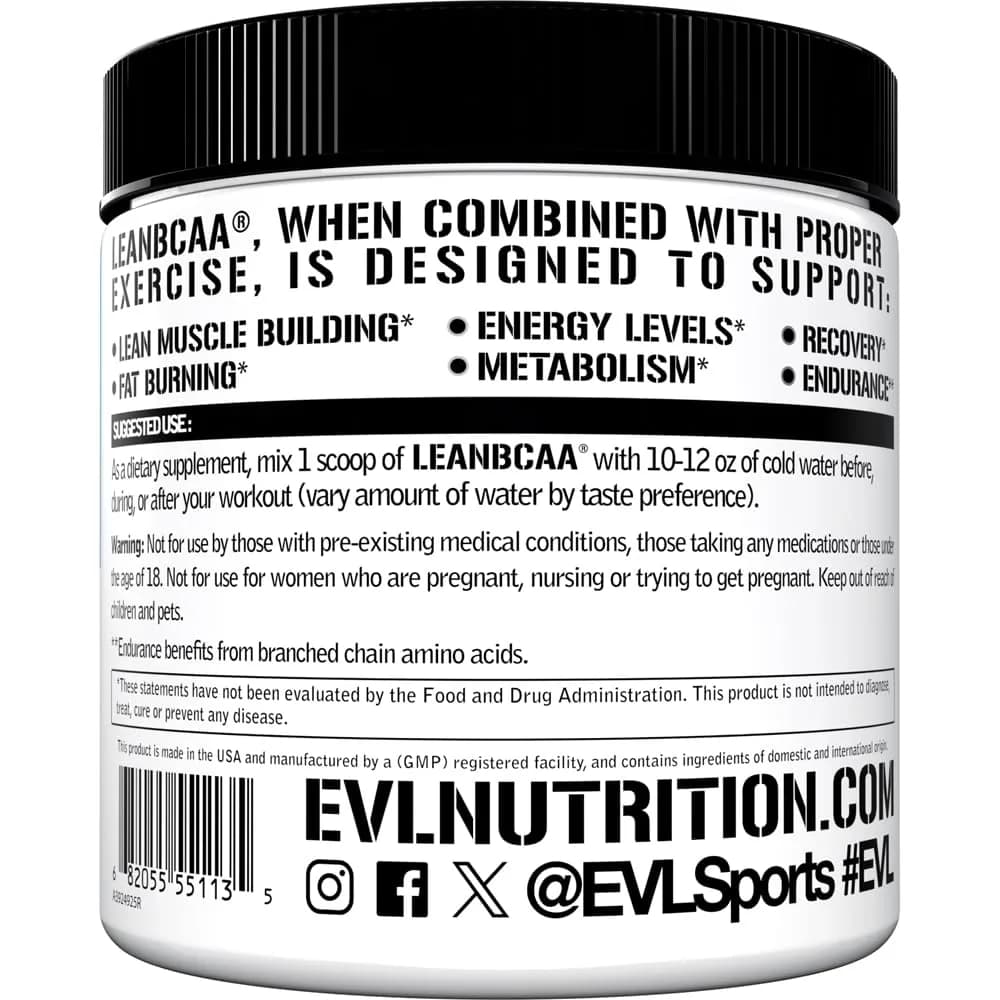 Evlution EVL LeanBCAA Powder with CLA & Carnitine, 267g (8.4 oz) | Muscle Recovery & Fat Burn Support - view 3