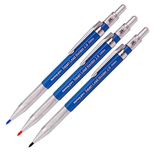 Morning Glory 2.0mm Lead Holder Pen Mechanical Pencil Set | 3 Pens + 12 Leads (Red, Blue, Black) thumbnail 3