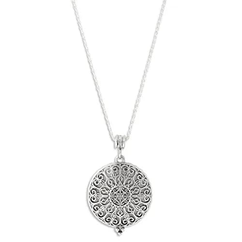 Artisan Owl Ornate Filigree 4x Magnifying Glass Pendant Necklace, 30" (Silver Tone) | Unobstructed Reading Accessory thumbnail 2