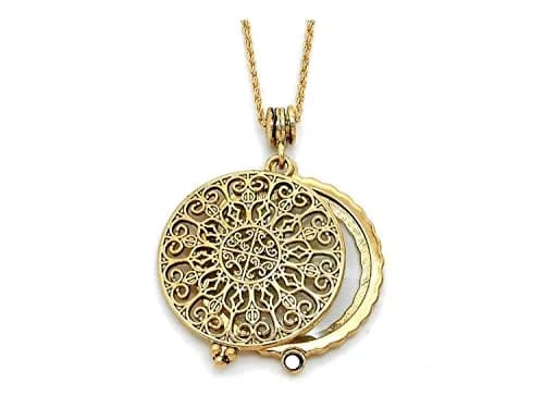 Artisan Owl Ornate Filigree 4x Magnifying Glass Pendant Necklace, 30" (Gold Tone) | Adjustable Sliding Top Design for Reading thumbnail 1