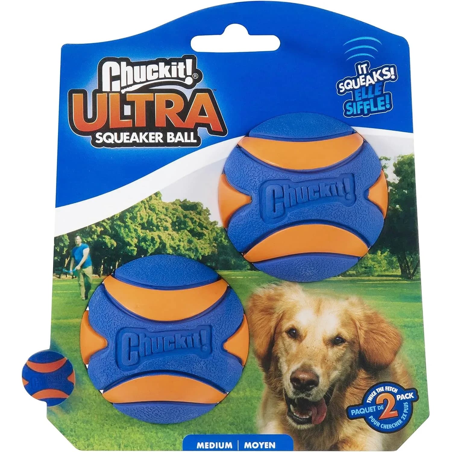 Chuckit! Ultra Squeaker Balls for Dogs, Pack of 2, Medium 6.4cm (2.5") | Durable Rubber Fetch & Water Toys