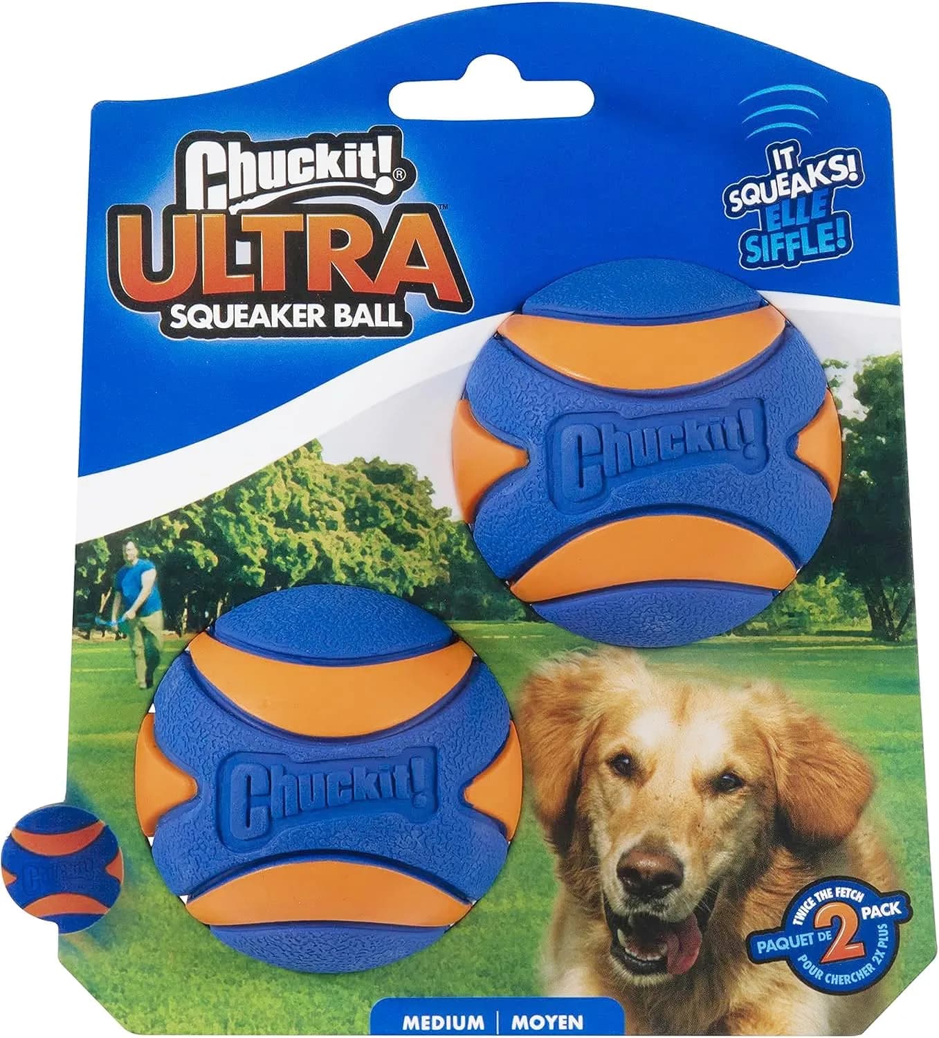 Chuckit! Ultra Squeaker Balls for Dogs, Pack of 2, Medium 6.4cm (2.5") | Durable Rubber Fetch & Water Toys - main product image