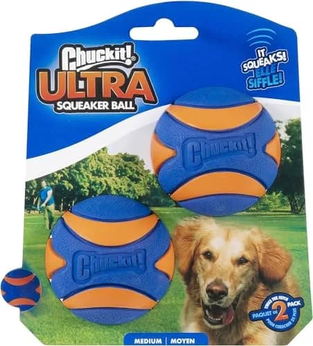 Chuckit! Ultra Squeaker Balls for Dogs, Pack of 2, Medium 6.4cm (2.5") | Durable Rubber Fetch & Water Toys thumbnail 1