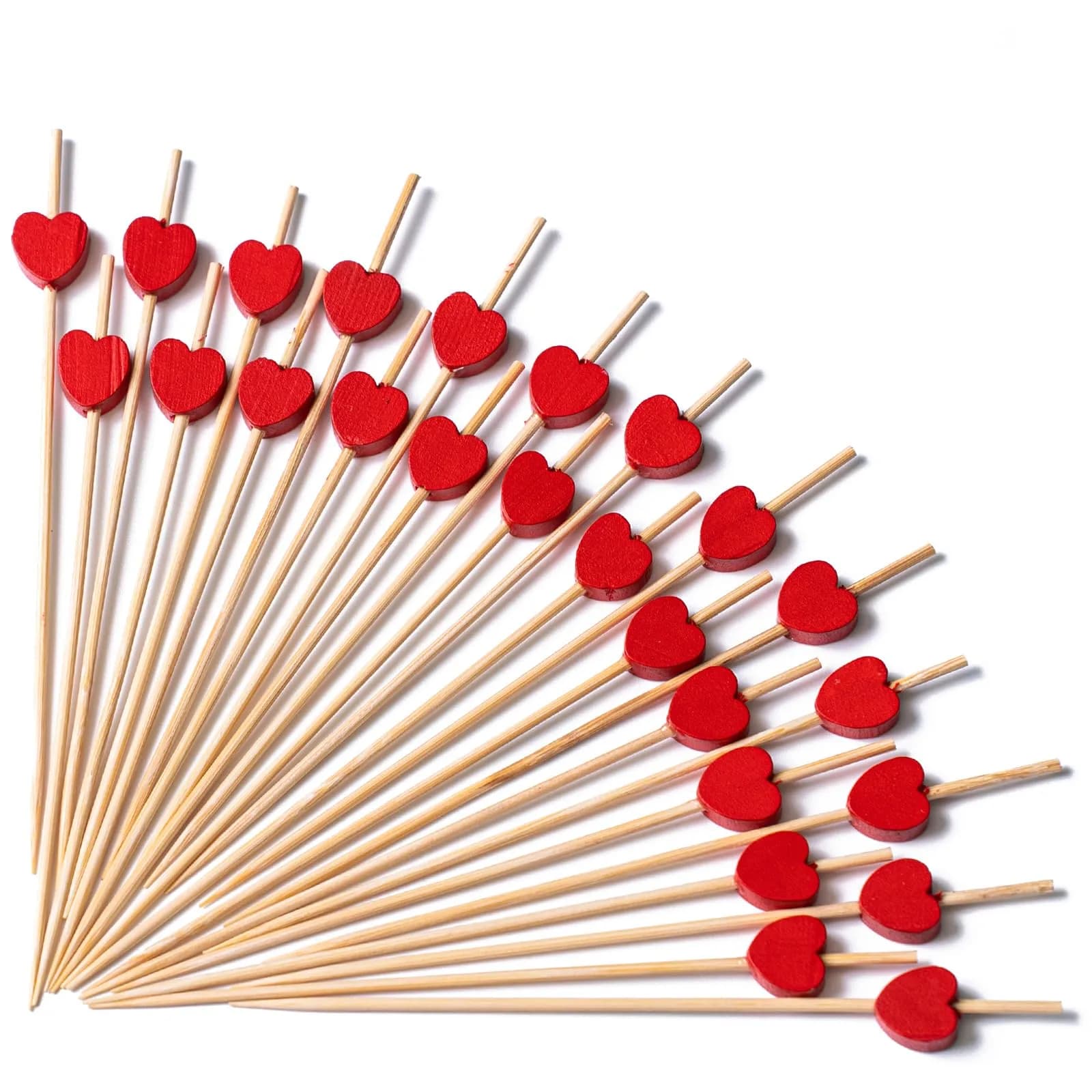 PuTwo Valentine's Cocktail Picks 4.7 Inch 100pcs Red Heart Bamboo Skewers Toothpicks for Appetizers Food Drink Fruit Sandwich BBQ Valentine's Day Galentine's Wedding Cocktail Party Charcuterie Boards | Elegant, Food-Safe, Eco-Friendly