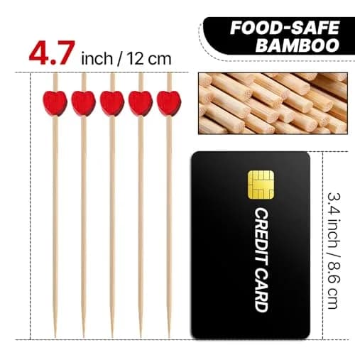 PuTwo Valentine's Cocktail Picks 4.7 Inch 100pcs Red Heart Bamboo Skewers Toothpicks for Appetizers Food Drink Fruit Sandwich BBQ Valentine's Day Galentine's Wedding Cocktail Party Charcuterie Boards | Elegant, Food-Safe, Eco-Friendly thumbnail 2