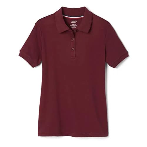 French Toast Girls' Picot Collar Polo Short Sleeve Shirt (Kids 14-16) | Soft Cotton Blend, School Style, Burgundy thumbnail 1