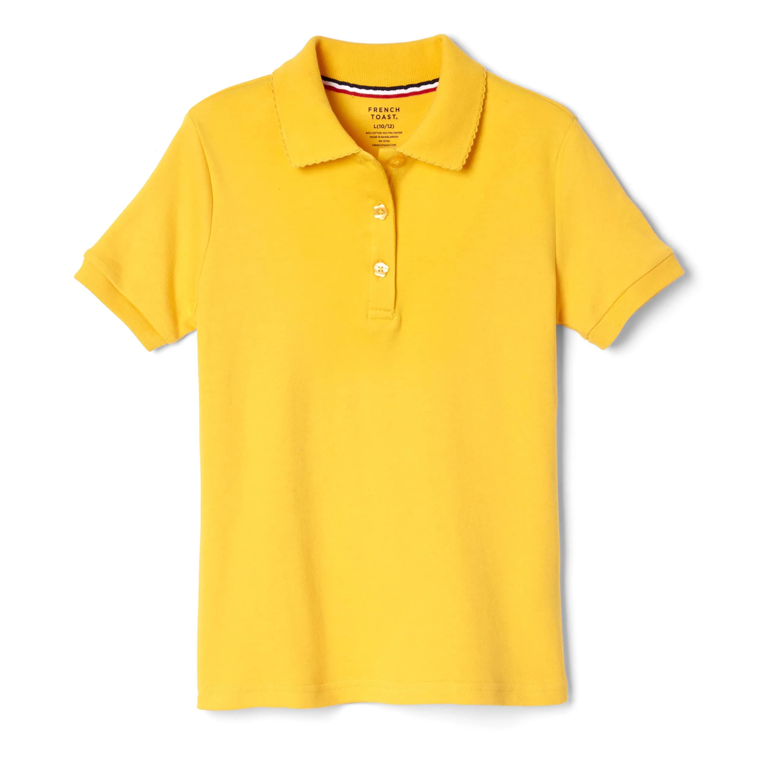 French Toast Girls' Picot Collar Polo Short Sleeve Shirt (Kids 10-12), Gold, Standard & Plus Size | Soft Cotton Blend, School Style