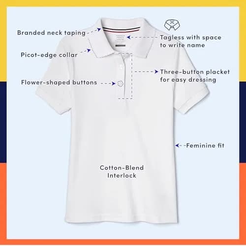 French Toast Girls' Picot Collar Polo Short Sleeve Shirt 14-16 | Soft Cotton Blend, School-Ready Fit thumbnail 4