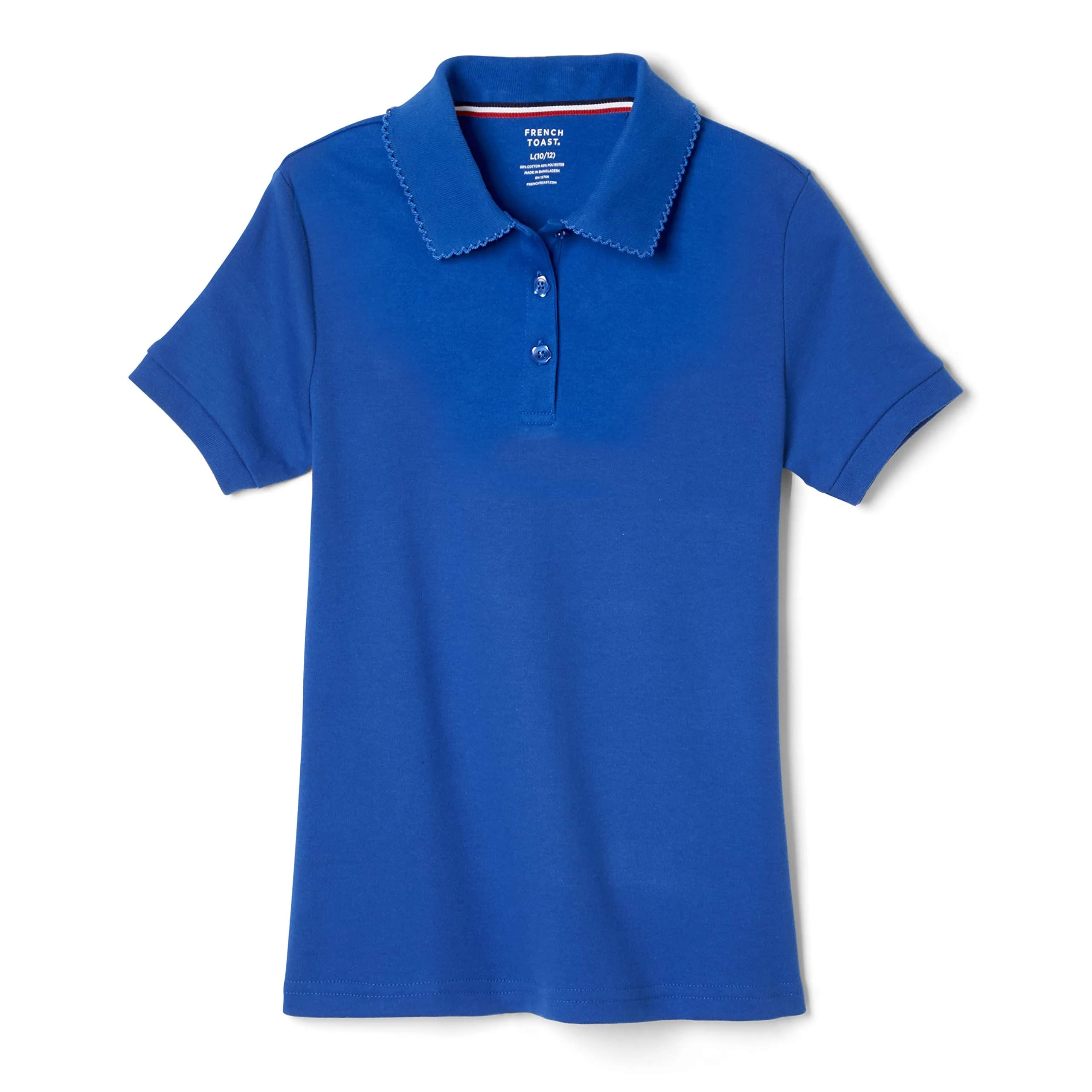 French Toast Girls' Picot Collar Polo Short Sleeve Shirt (Kids 4-5), Pink | School Uniform Style with Feminine Details — Royal / 4-5