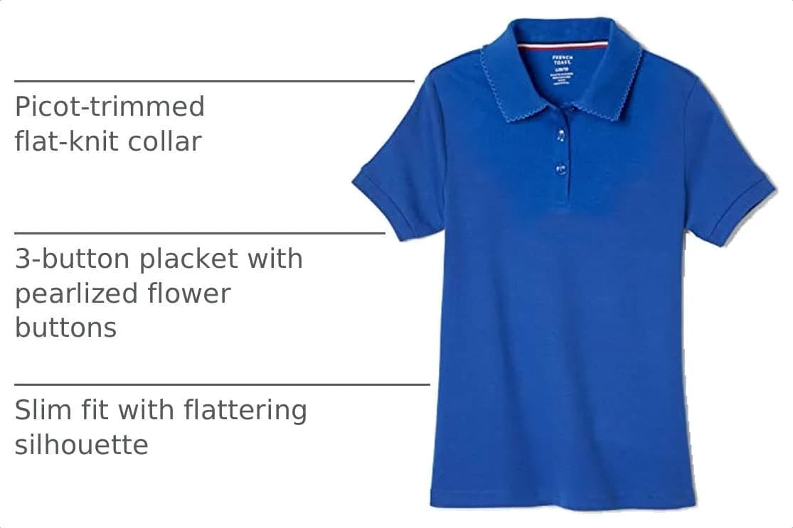 French Toast Girls' Picot Collar Polo Short Sleeve Shirt (Kids 4-5), Royal, Cotton Blend, Fade Resistant thumbnail 4