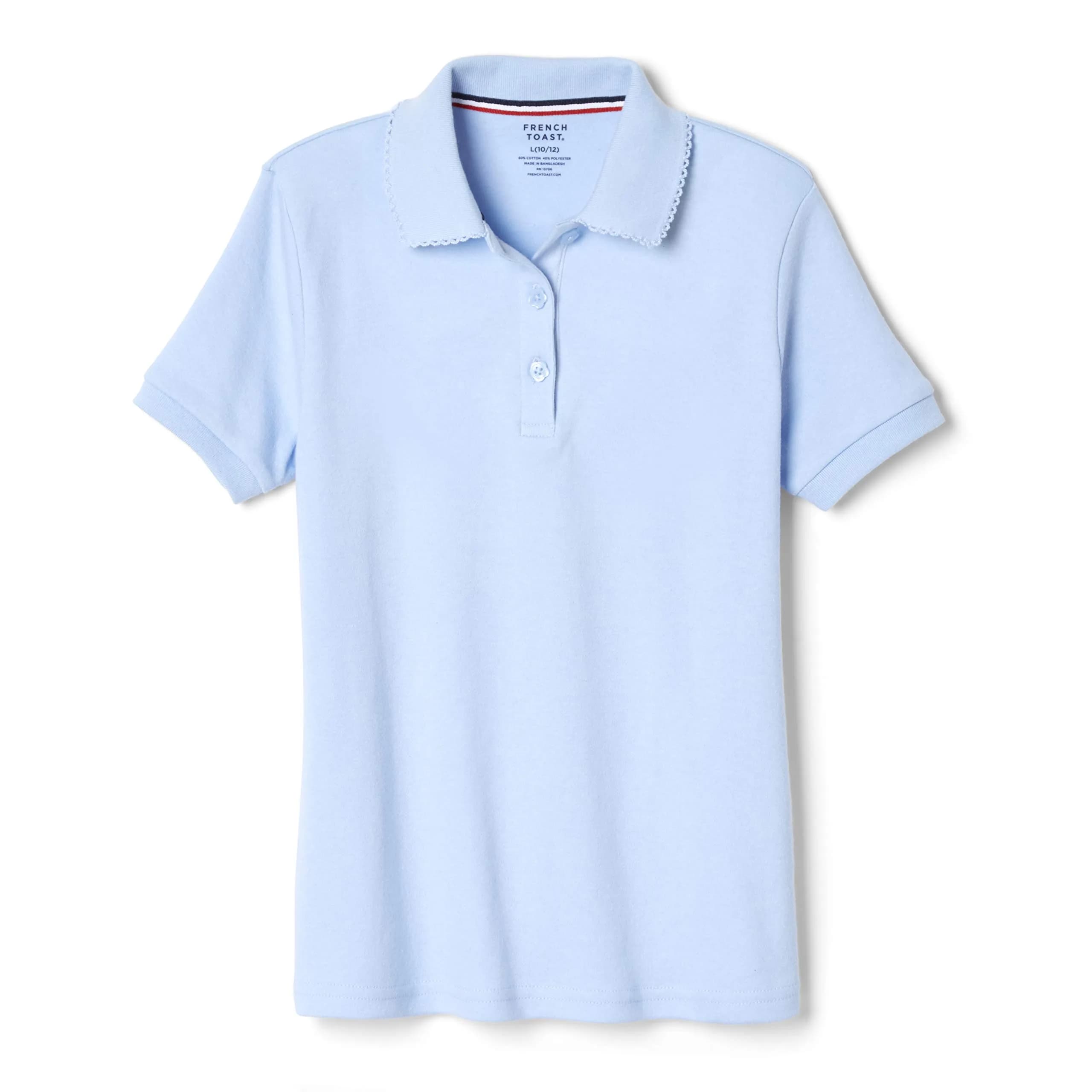 French Toast Girls' Plus Sized Short Sleeve Polo with Picot Collar, Light Blue, 14-16 Plus | School Uniform Style & Comfort - main product image