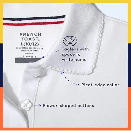 French Toast Girls' Plus Sized Short Sleeve Polo with Picot Collar, Light Blue, 14-16 Plus | School Uniform Style & Comfort thumbnail 6