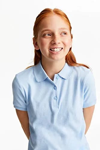 French Toast Girls' Plus Sized Short Sleeve Polo with Picot Collar, Light Blue, 14-16 Plus | School Uniform Style & Comfort thumbnail 3