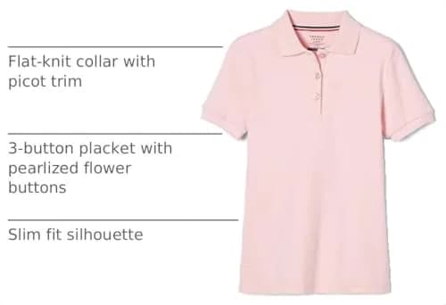 French Toast Girls' Picot Collar Polo Short Sleeve Shirt (Kids 4-5), Pink | School Uniform Style with Feminine Details thumbnail 4
