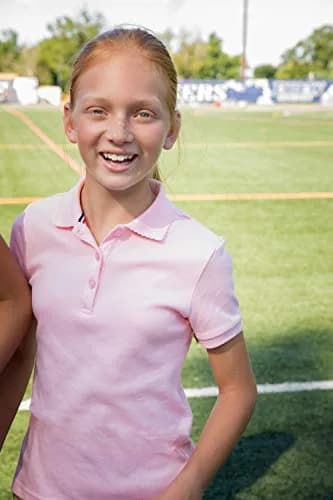 French Toast Girls' Picot Collar Polo Short Sleeve Shirt (Kids 4-5), Pink | School Uniform Style with Feminine Details thumbnail 3