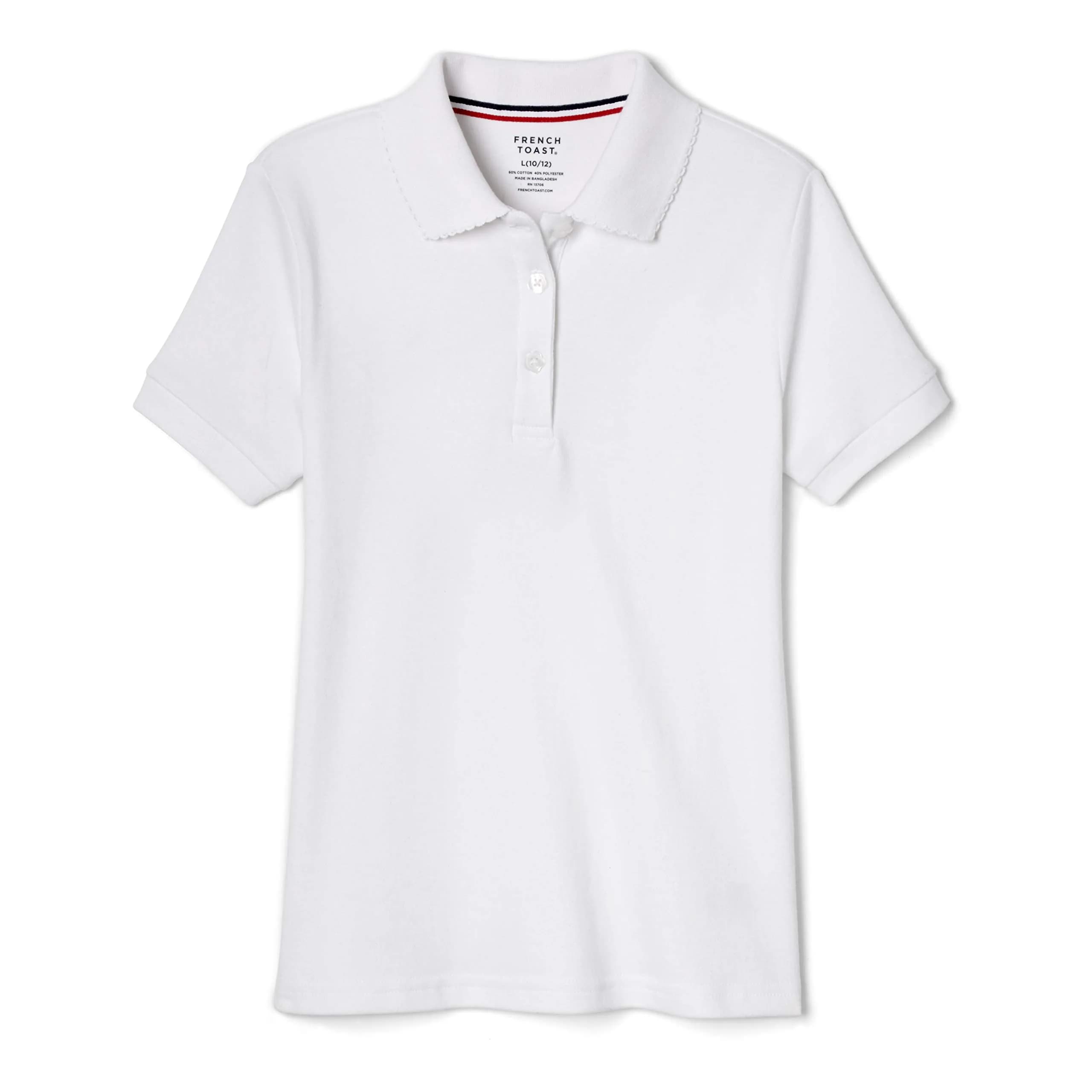 French Toast Girls' Plus Sized Short Sleeve Polo with Picot Collar, White, 18-20 Plus | School Uniform Style with Feminine Details — White Og