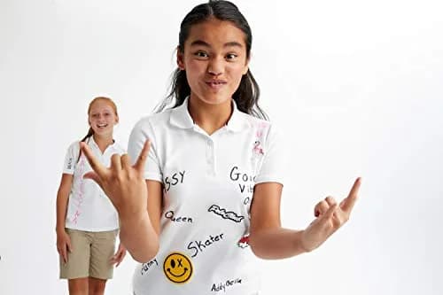 French Toast Girls' Plus Sized Short Sleeve Polo with Picot Collar, White, 14-16 Plus | School Uniform Style with Feminine Details thumbnail 3