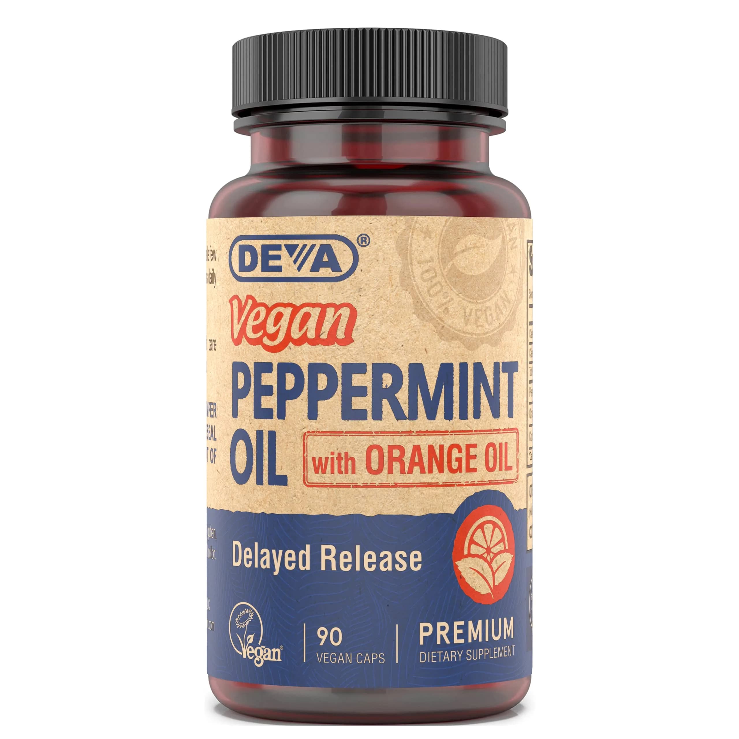 DEVA Vegan Peppermint Oil with Orange & Coconut Oil, 90 Capsules | Delayed Release, Pure & Organic - main product image