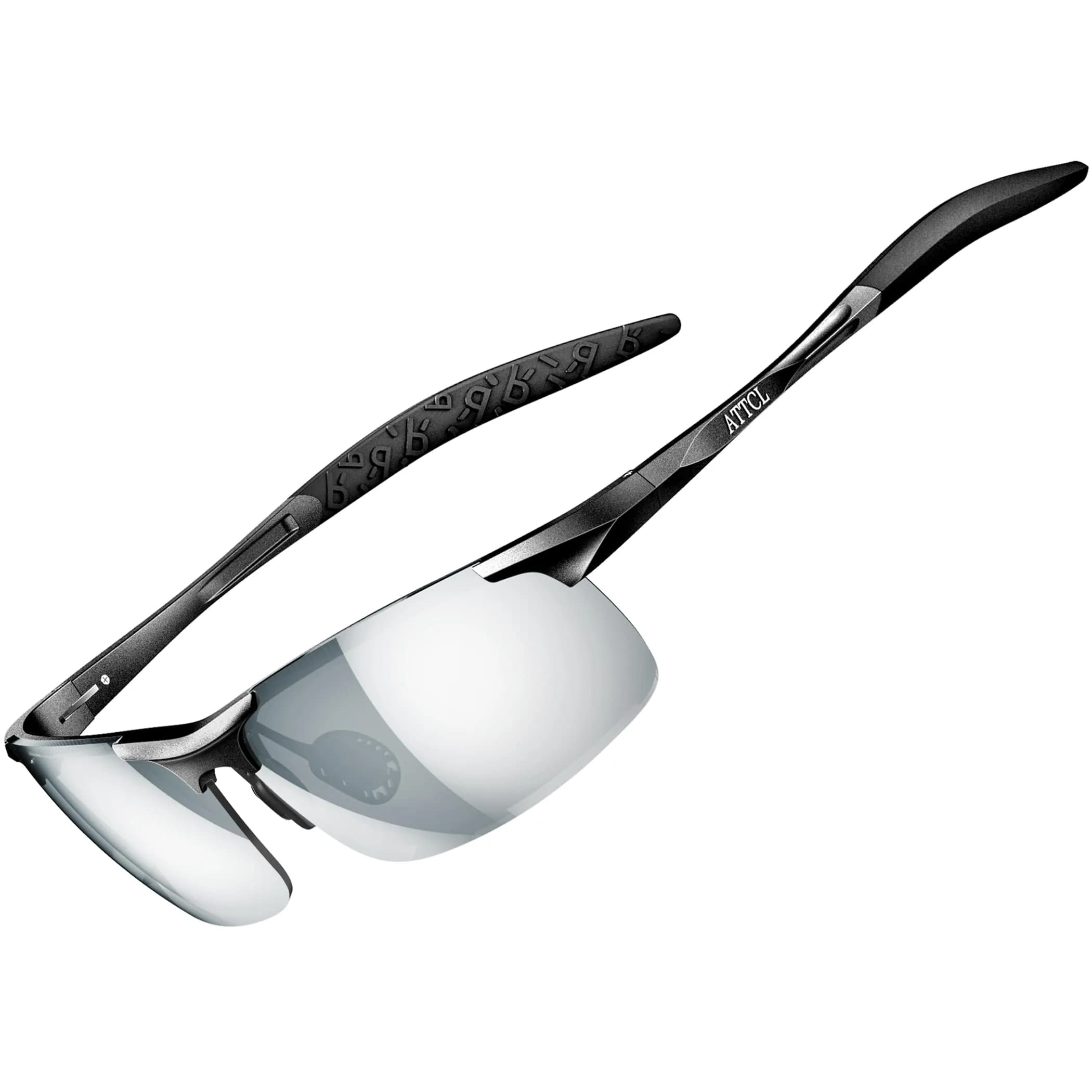 ATTCL Polarized Sunglasses Men Sports: UV Protection Anti Glare Wrap Around Lightweight Metal Sun Glasses Driving Fishing Golf Running Black Blue (64mm Lens Width) — 2026-black-silver /Mirrored