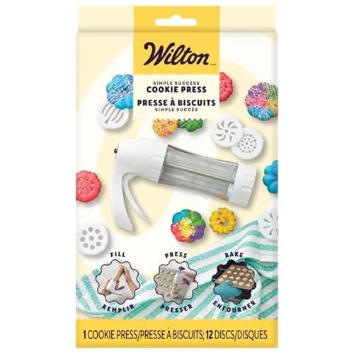 Wilton Simple Success Cookie Press with 13 Discs | Ergonomic Handle, Clear Barrel, Versatile Shapes thumbnail 2