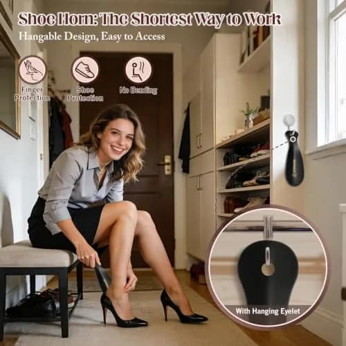 ZOMAKE 7.5 inch (19 cm) Black Metal Shoe Horn | Durable Stainless Steel for Easy Shoe Entry thumbnail 4
