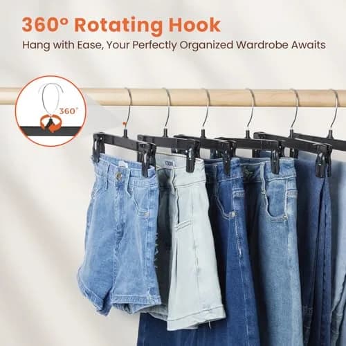 HOUSE DAY Black Pants Hangers with Clips 50 Pack, 10 Inch Skirt Hangers | Eco-Friendly Plastic, Strong Clips, 360° Swivel Hook thumbnail 4