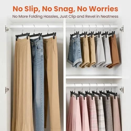 HOUSE DAY Black Pants Hangers with Clips 50 Pack, 10 Inch Skirt Hangers | Eco-Friendly Plastic, Strong Clips, 360° Swivel Hook thumbnail 5