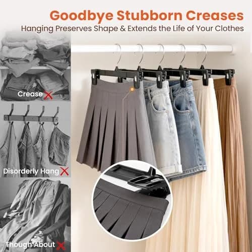 HOUSE DAY Black Pants Hangers with Clips 50 Pack, 10 Inch Skirt Hangers | Eco-Friendly Plastic, Strong Clips, 360° Swivel Hook thumbnail 7
