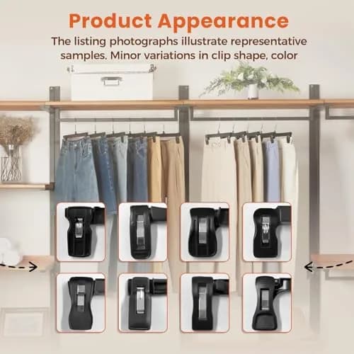 HOUSE DAY Black Pants Hangers with Clips 50 Pack, 10 Inch Skirt Hangers | Eco-Friendly Plastic, Strong Clips, 360° Swivel Hook thumbnail 9