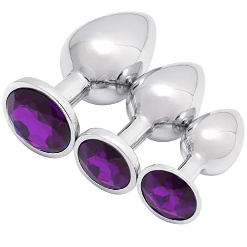 Akstore Purple 3 pcs Fetish Anal Butt Plug | Steel Jewel Design for Intimate Pleasure thumbnail 1