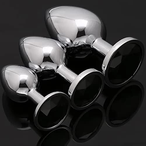 Akstore 3 Pcs Luxury Jewelry Design Fetish Anal Butt Plug Black | Metal, Discreet & Safe for Beginners thumbnail 2