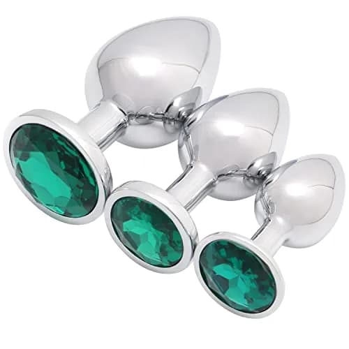 Akstore Metal Fetish Anal Butt Plug Green | 3-Piece Luxury Jewelry Design Set for Beginners & Enthusiasts thumbnail 1