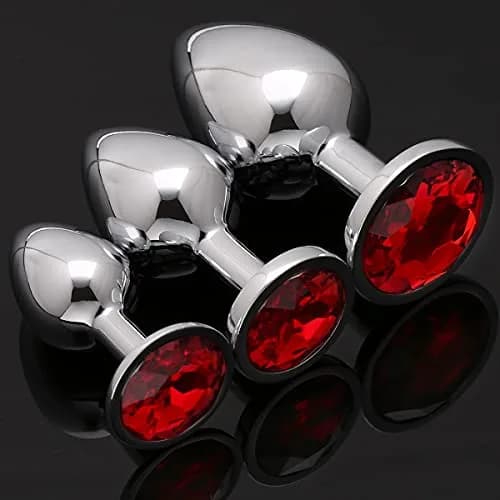 Akstore 3 Pcs Fetish Anal Butt Plug Red | Metal, Tapered, Discreet Size Set thumbnail 2