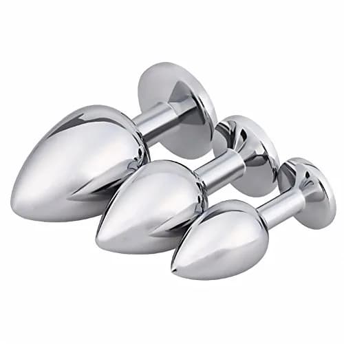 Akstore Pink 3 pcs Anal Fetish Butt Plug | Chrome-Plated Steel, Discreet & Comfortable (70-120c) thumbnail 3
