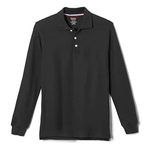 French Toast Boys' Pique Polo School Uniform Shirt with Long Sleeves, Black, XL (14/16) | Breathable Cotton-Poly Blend for School thumbnail 1