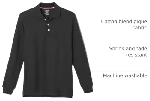 French Toast Boys' Pique Polo School Uniform Shirt with Long Sleeves, Black, XL (14/16) | Breathable Cotton-Poly Blend for School thumbnail 4