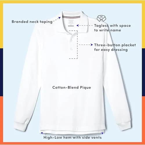 French Toast Boys' Pique Polo School Uniform Shirt with Long Sleeves, Black, XL (14/16) | Breathable Cotton-Poly Blend for School thumbnail 3