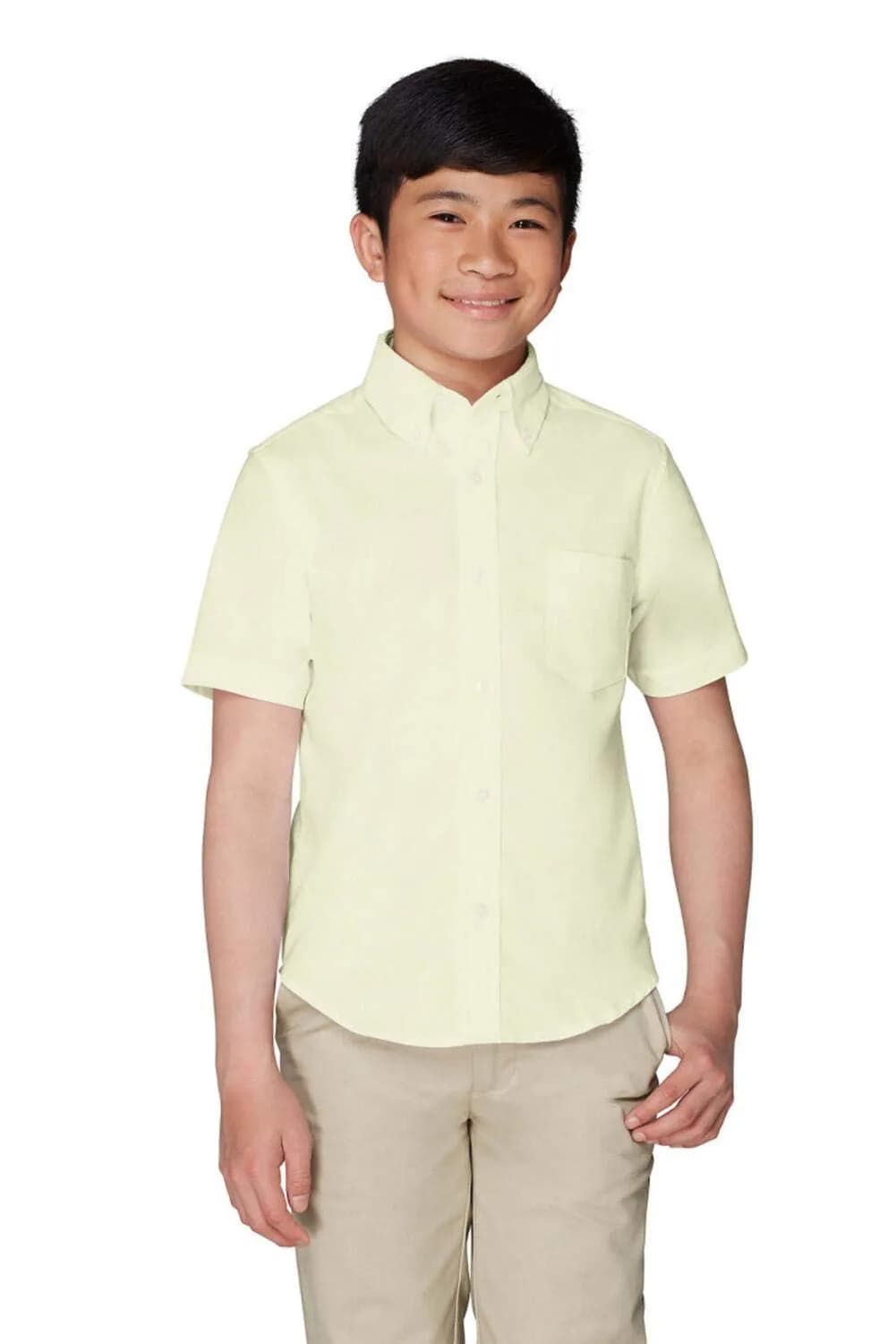 French Toast Boys' Short Sleeve Classic Poplin Dress Shirt (Kids Standard & Husky Sizes), Yellow, 18 | Wrinkle-Free Cotton Blend