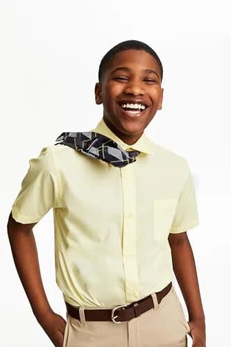 French Toast Boys' Short Sleeve Classic Poplin Dress Shirt (Kids Standard & Husky Sizes), Yellow, 10 | Breathable Cotton-Blend School Uniform thumbnail 3