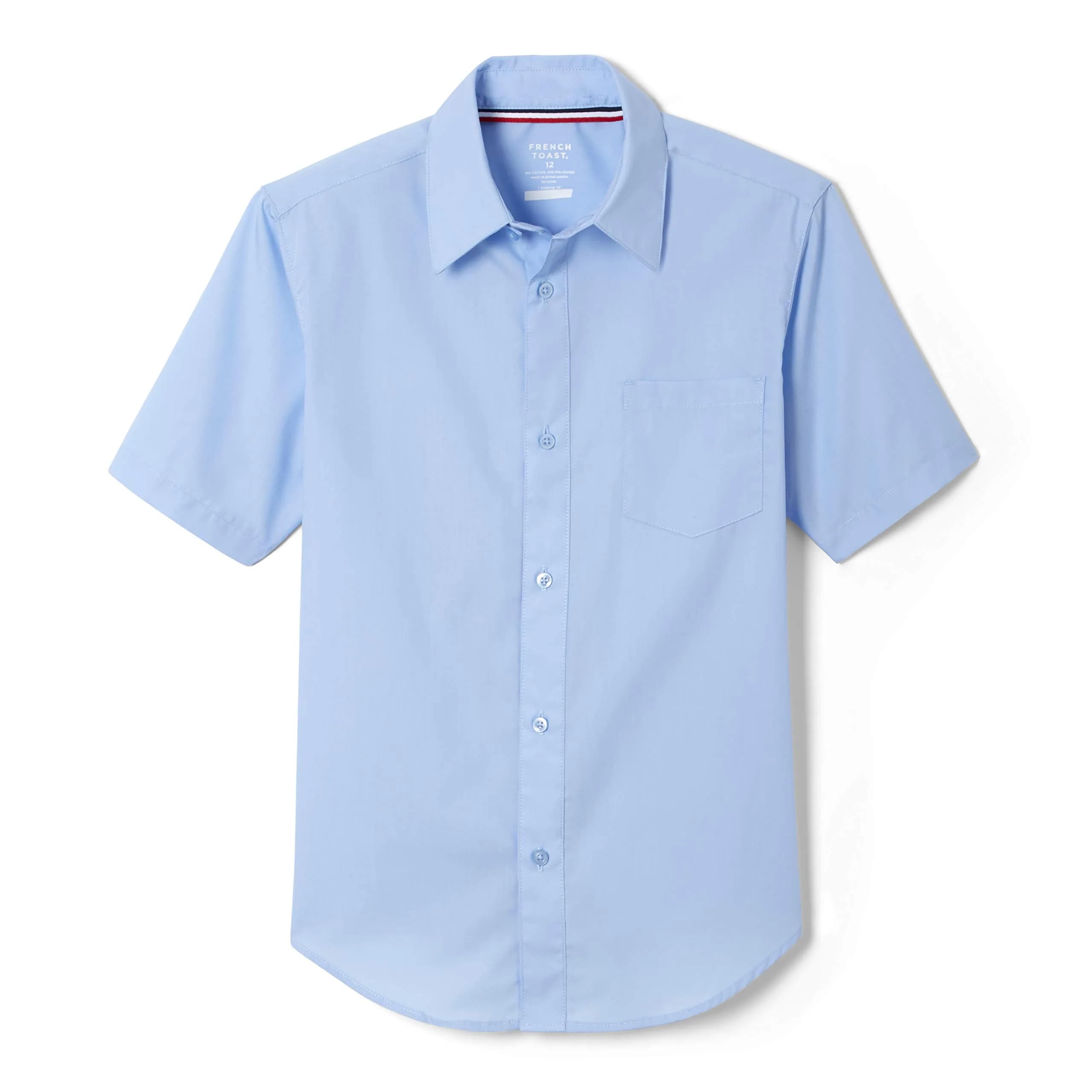 French Toast Boys' Short Sleeve Classic Poplin Dress Shirt Light Blue 16 | Breathable, Wrinkle-Free School Essential — Light Blue / 18