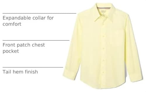 French Toast Boys' Classic Long Sleeve Dress Shirt Yellow 20 (55% Cotton, 45% Polyester) thumbnail 4