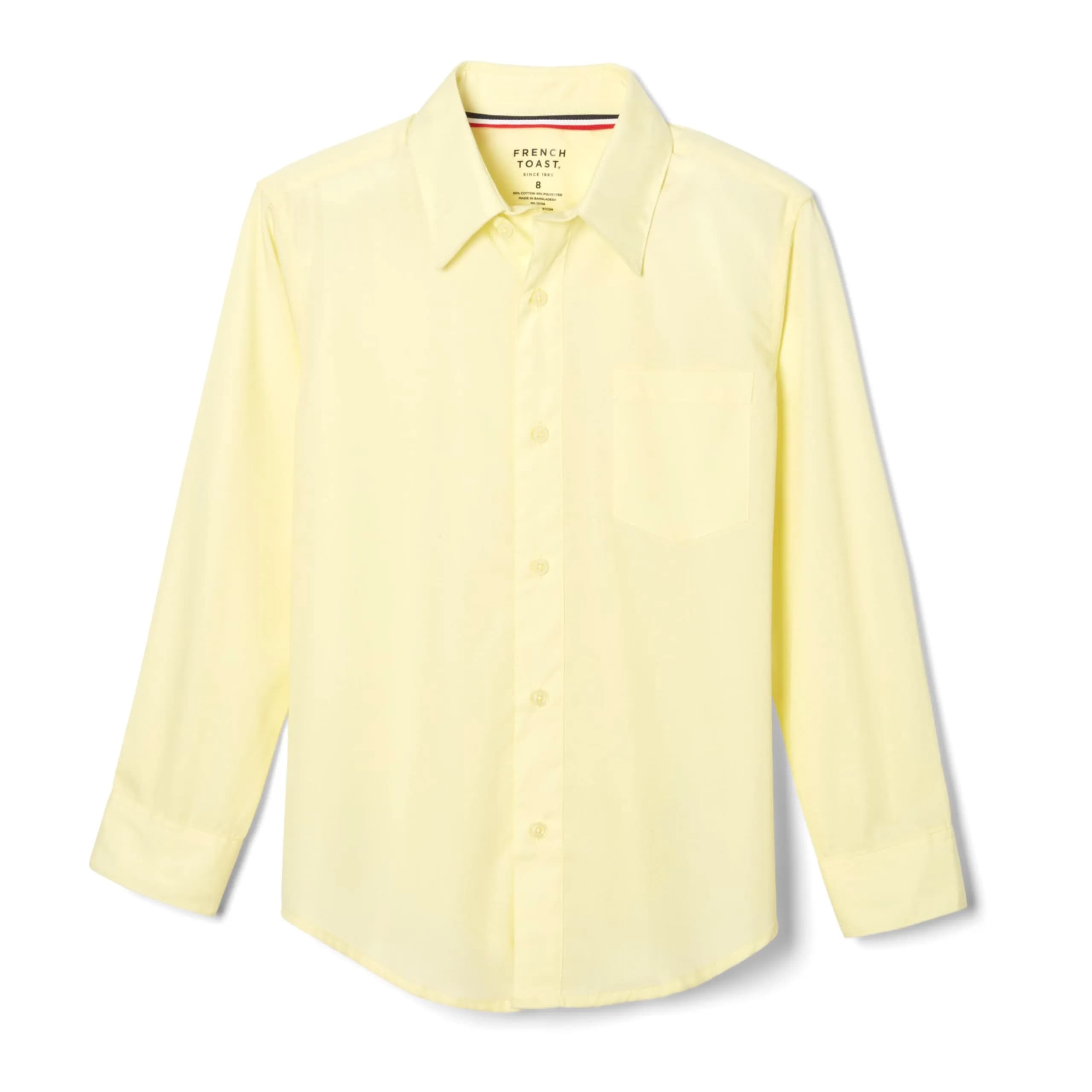 French Toast Boys' Classic Fit Long Sleeve Dress Shirt Yellow Size 16 | Wrinkle-Free Poplin for Uniforms