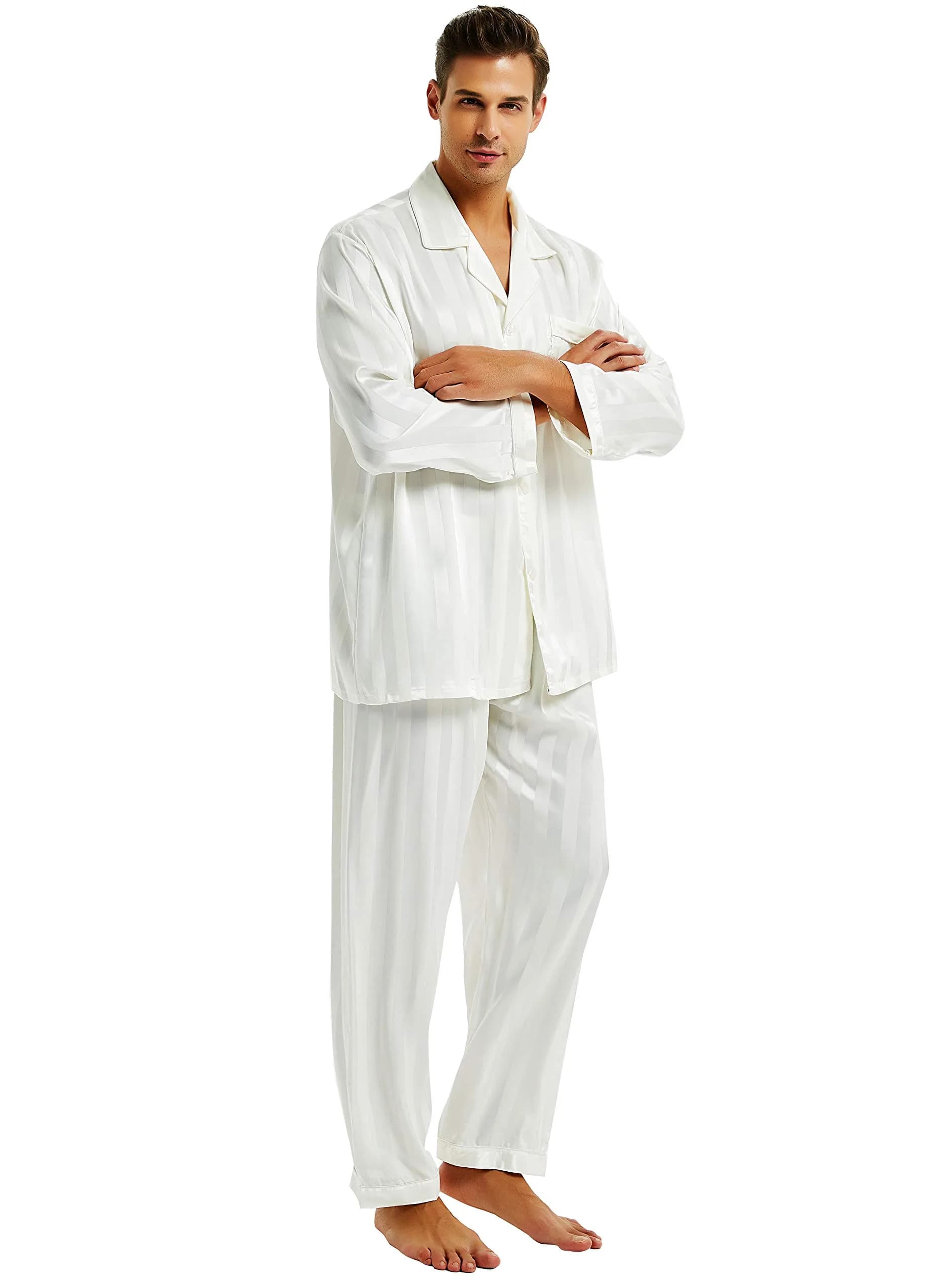 Lonxu Mens Silk Satin Pajamas Set Sleepwear XL | Silky Comfort for Relaxed Sleep