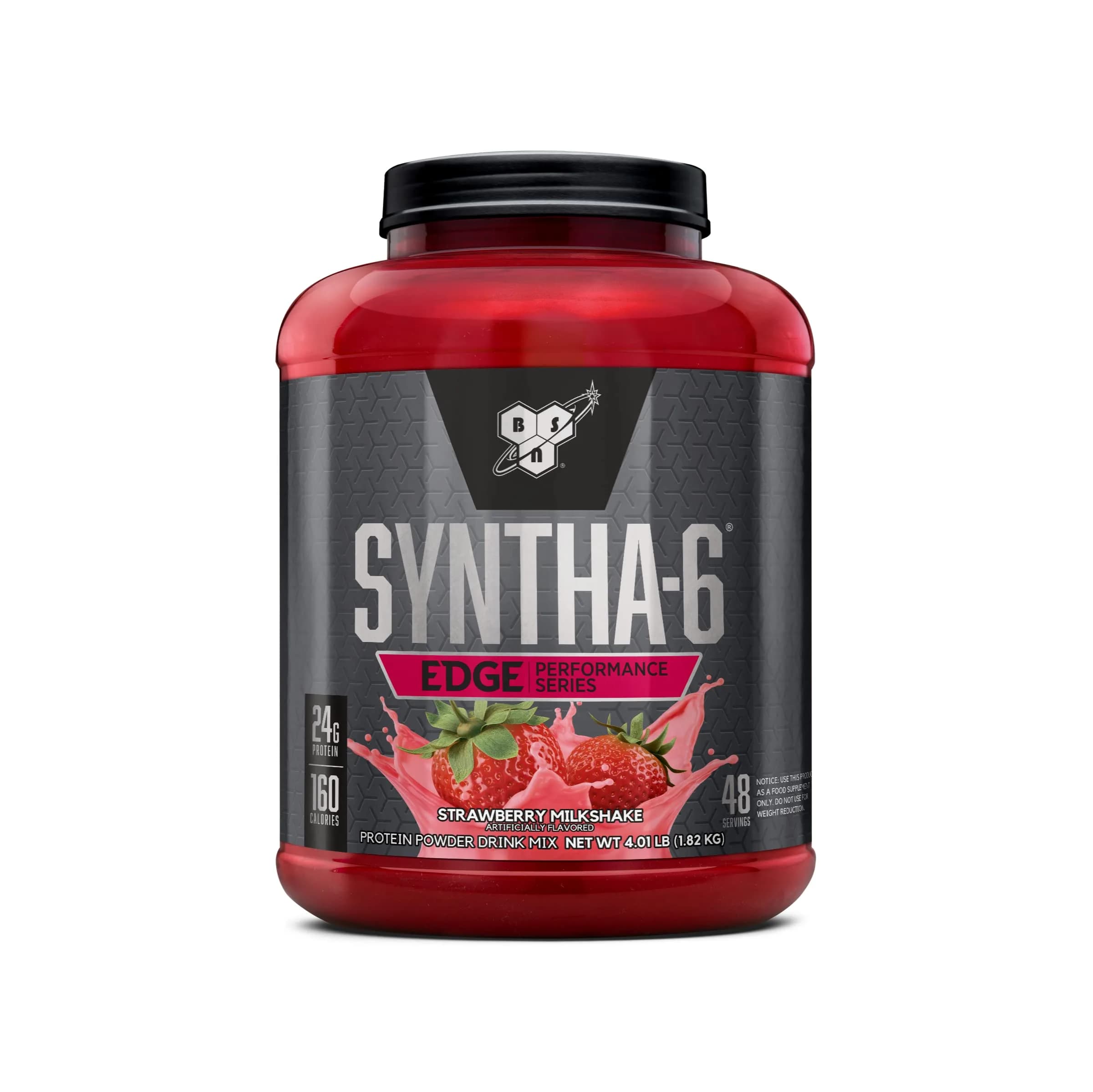 BSN SYNTHA-6 Edge Protein Powder, Strawberry Milkshake, 4.01 Pound | Low Sugar, Supports Recovery — Strawberry Milkshake