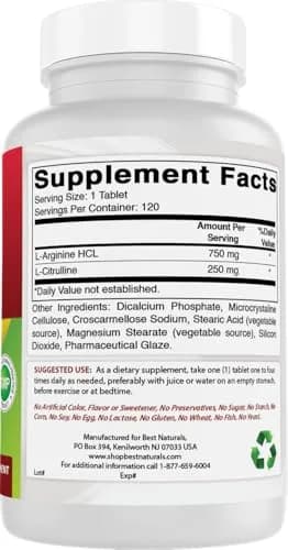 Best Naturals Arginine Citrulline Complex 1000 Mg 120 Tablets | Amino Acid Supplement for Muscle Metabolism thumbnail 6