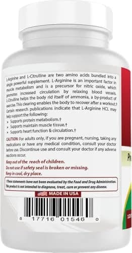 Best Naturals Arginine Citrulline Complex 1000 Mg 120 Tablets | Amino Acid Supplement for Muscle Metabolism thumbnail 7