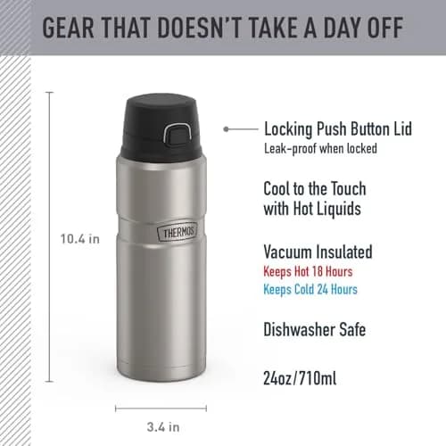 THERMOS Stainless King Vacuum-Insulated Drink Bottle 24 Ounce | Hot 18H & Cold 24H | Matte Steel thumbnail 2