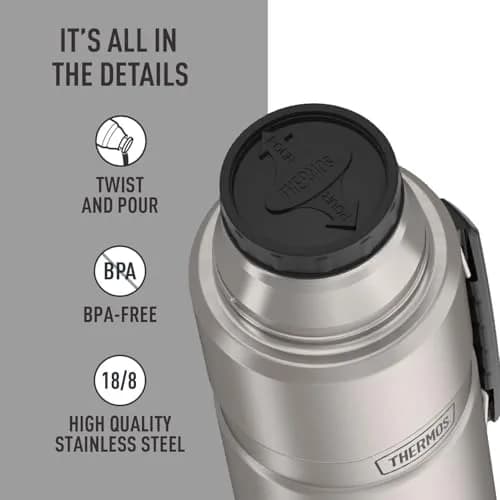 THERMOS Stainless King Vacuum-Insulated Beverage Bottle 68oz | Keeps Hot/Cold 24h, Matte Steel thumbnail 4