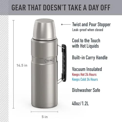 THERMOS Stainless King Vacuum-Insulated Beverage Bottle 68oz | Keeps Hot/Cold 24h, Matte Steel thumbnail 2