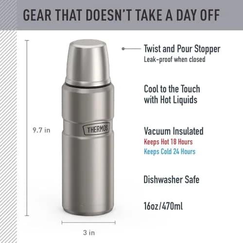 THERMOS Stainless King Compact Bottle 591ml (16 Ounce) | Keeps Drinks Hot 18 Hrs, Cold 24 Hrs thumbnail 3